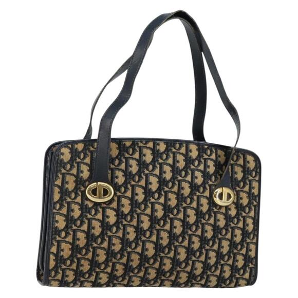 DIOR Trotter Canvas Hand Bag Navy Gold - Picture 1 of 12